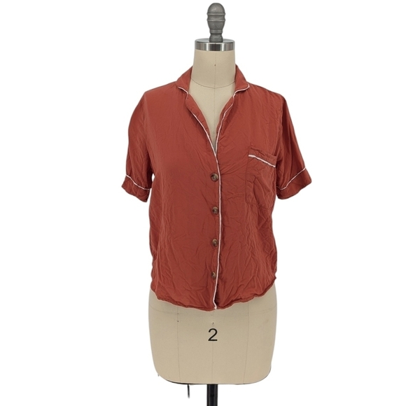 Forever 21 Button Down Pajama Top Red S sleepwear intimate casual retro - Picture 1 of 6
